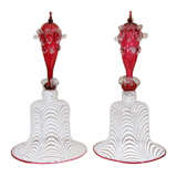 Large Pair "Nailsea" Ruby Glass Bells, England, Mid 19th c.